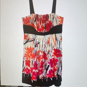 London Times Floral Cream,Black, Pink Pleated Bodice and Skirt Sundress